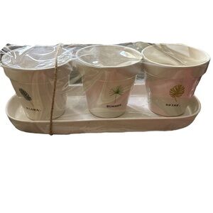 Rae Dunn White Planter Set with Green Accents NEW